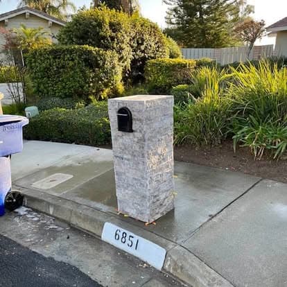 Custom stone mailbox pillar installation in French Valley